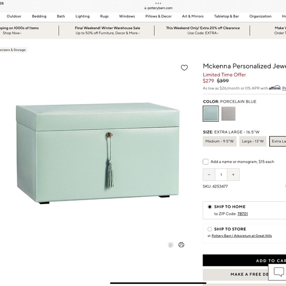 Pottery Barn Storage & Organization Pottery Barn Mckenna Jewelry
